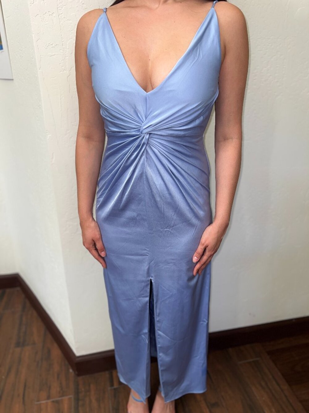 Abercrombie & Fitch Light Blue Twist Front Satin Maxi Dress Size Small